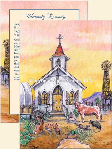 Southwestern Christmas holiday cards, Western prairie church nativity card